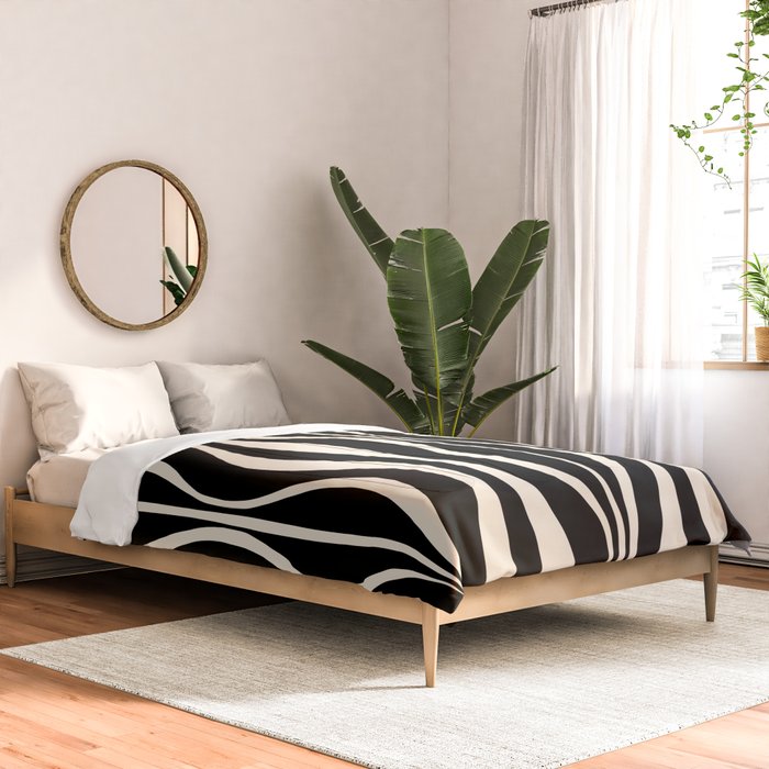 Hourglass Abstract Retro Midcentury Modern Pattern in Black and Almond Cream Comforter Gallery Image 2
