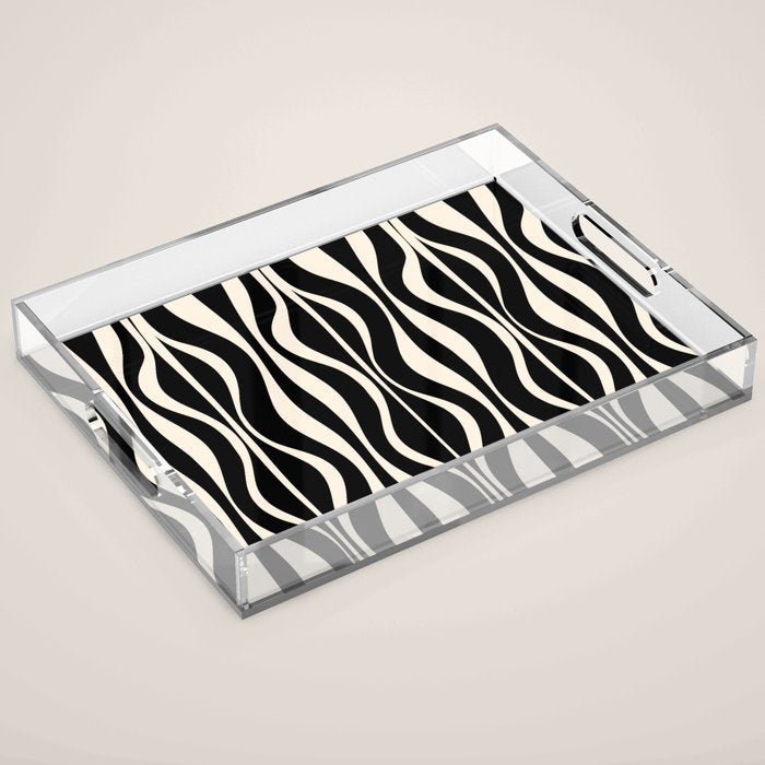 Hourglass Abstract Retro Midcentury Modern Pattern in Black and Almond Cream Acrylic Tray Gallery Image 1