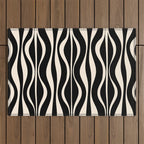 Hourglass Abstract Retro Midcentury Modern Pattern in Black and Almond Cream Outdoor Rug Gallery Image 1