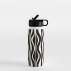 Hourglass Abstract Retro Midcentury Modern Pattern in Black and Almond Cream Water Bottle Gallery Image 1