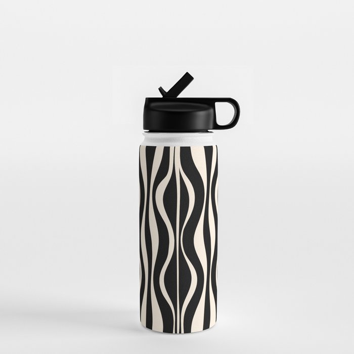 Hourglass Abstract Retro Midcentury Modern Pattern in Black and Almond Cream Water Bottle Gallery Image 1