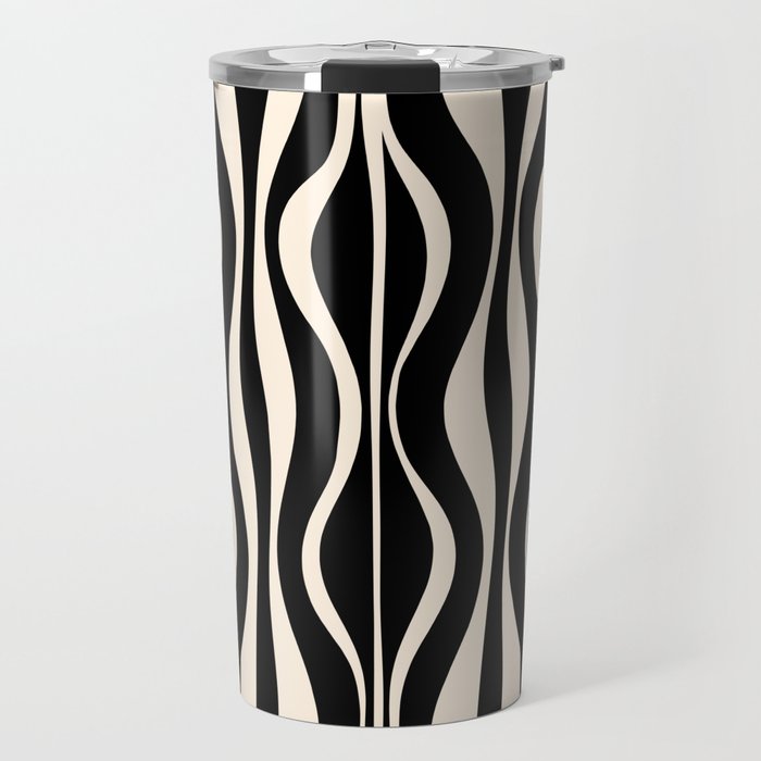 Hourglass Abstract Retro Midcentury Modern Pattern in Black and Almond Cream Travel Mug Gallery Image 1