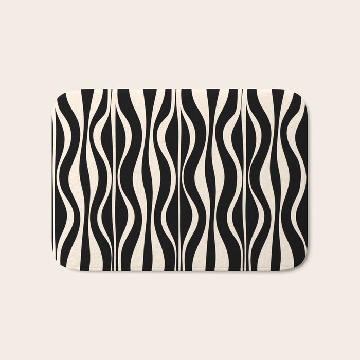 Hourglass Abstract Retro Midcentury Modern Pattern in Black and Almond Cream Bath Mat Gallery Image 1