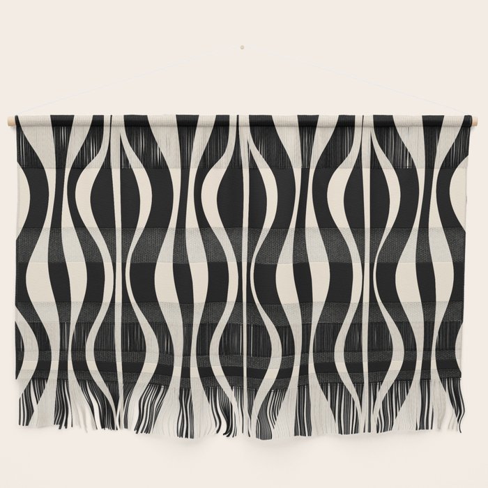 Hourglass Abstract Retro Midcentury Modern Pattern in Black and Almond Cream Wall Hanging Gallery Image 1