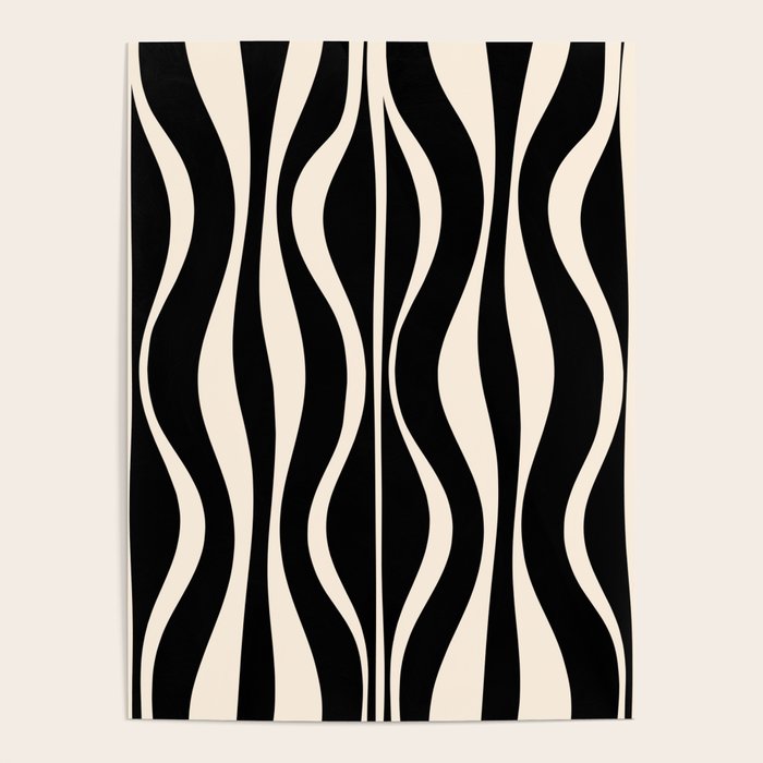 Hourglass Abstract Retro Midcentury Modern Pattern in Black and Almond Cream Poster Gallery Image 1