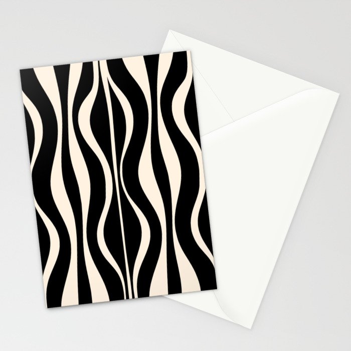 Hourglass Abstract Retro Midcentury Modern Pattern in Black and Almond Cream Stationery Card Gallery Image 2