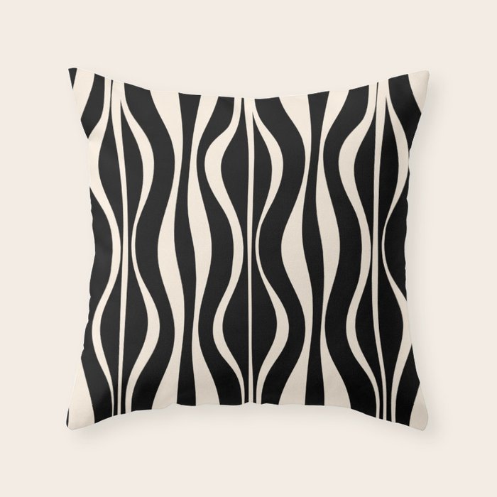 Hourglass Abstract Retro Midcentury Modern Pattern in Black and Almond Cream Throw Pillow Gallery Image 6