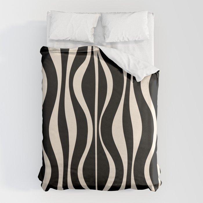 Hourglass Abstract Retro Midcentury Modern Pattern in Black and Almond Cream Duvet Cover Gallery Image 1