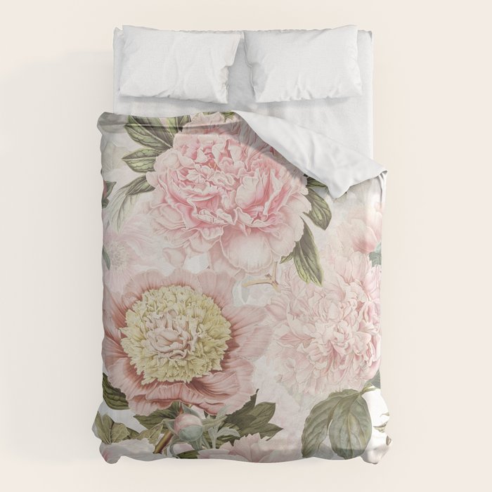 Vintage & Shabby Chic - Antique Pink Peony Flowers Garden Duvet Cover Gallery Image 1
