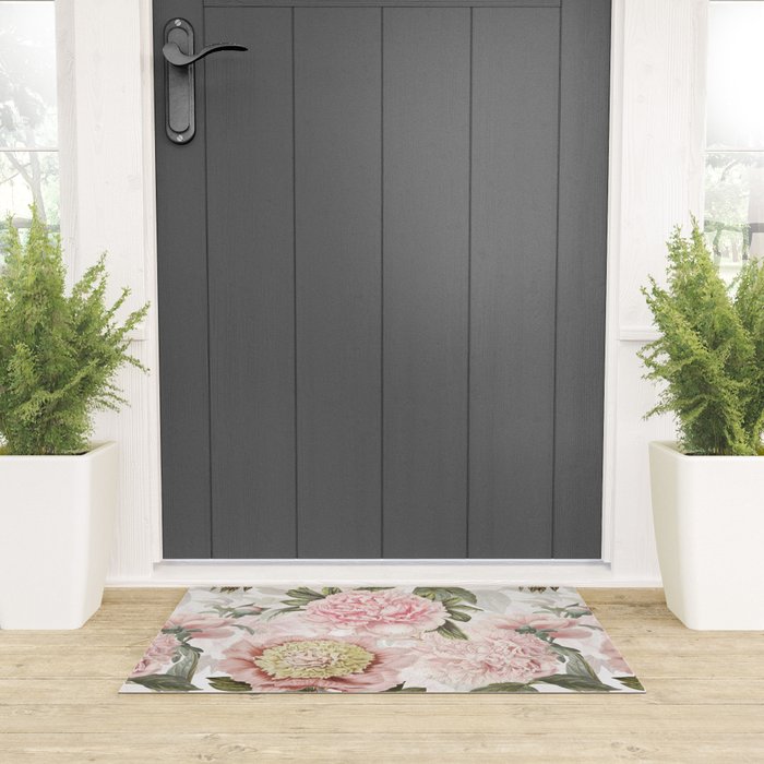 Vintage & Shabby Chic - Antique Pink Peony Flowers Garden Welcome Mat Gallery Image 3