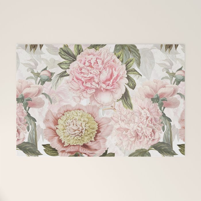 Vintage & Shabby Chic - Antique Pink Peony Flowers Garden Welcome Mat Gallery Image 1