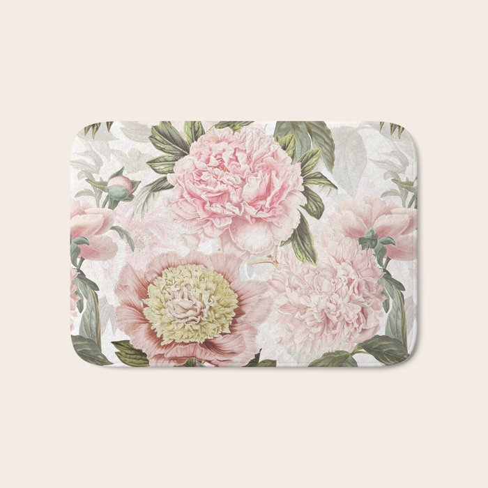 Vintage & Shabby Chic - Antique Pink Peony Flowers Garden Bath Mat Gallery Image 1