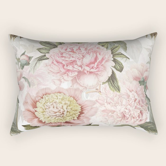 Vintage & Shabby Chic - Antique Pink Peony Flowers Garden Rectangular Pillow Gallery Image 2