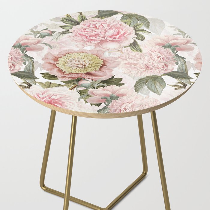 Vintage & Shabby Chic - Antique Pink Peony Flowers Garden Side Table Gallery Image 2