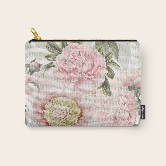 Vintage & Shabby Chic - Antique Pink Peony Flowers Garden Carry All Pouch Gallery Image 1