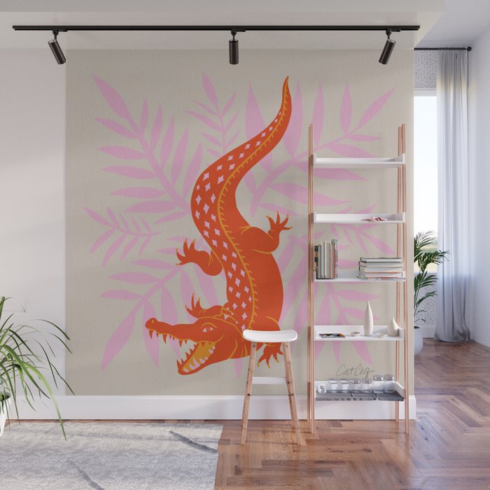 Crocodile - Orange & Pink Wall Mural Gallery Image 1