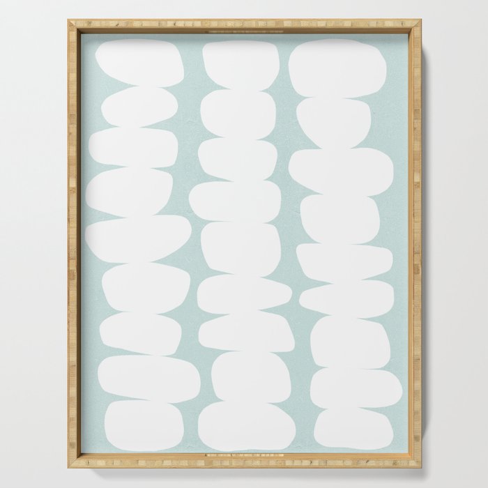 Serenity Abstract Pebbles White on Pastel Blue Sky Serving Tray Gallery Image 1