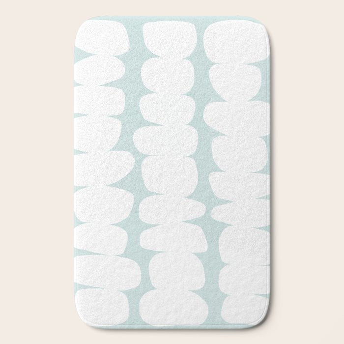 Serenity Abstract Pebbles White on Pastel Blue Sky Bath Mat Gallery Image 2