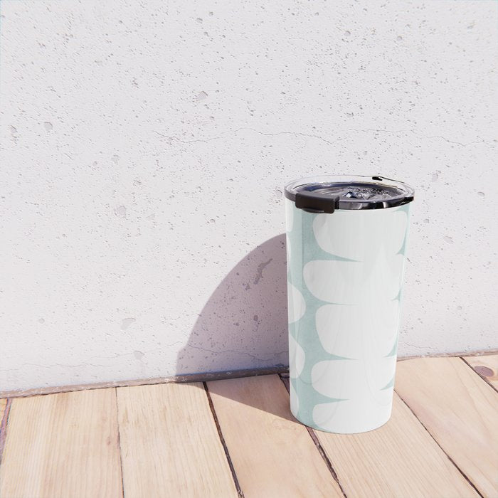 Serenity Abstract Pebbles White on Pastel Blue Sky Travel Mug Gallery Image 4