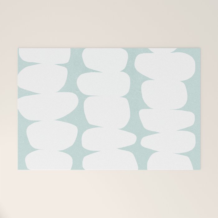 Serenity Abstract Pebbles White on Pastel Blue Sky Welcome Mat Gallery Image 1
