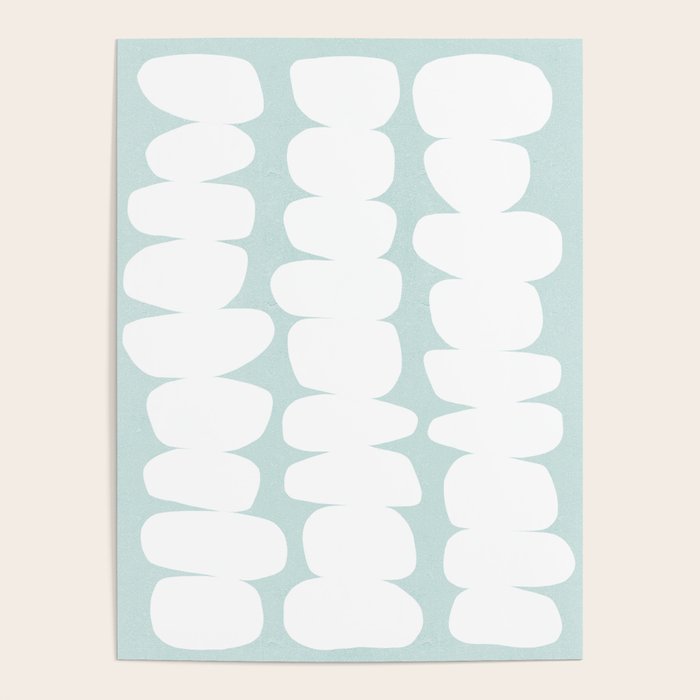 Serenity Abstract Pebbles White on Pastel Blue Sky Poster Gallery Image 1