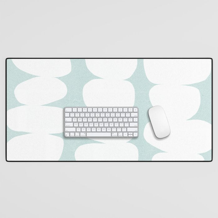 Serenity Abstract Pebbles White on Pastel Blue Sky Desk Mat Gallery Image 1