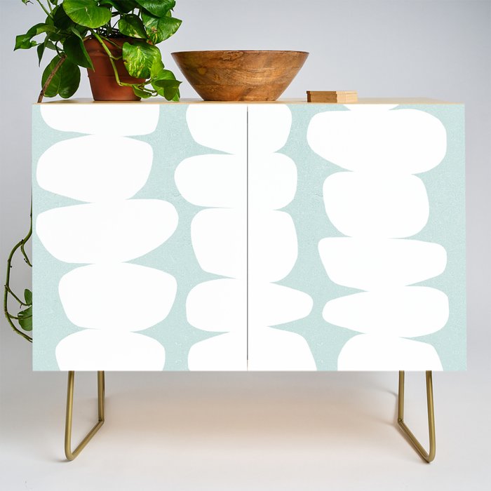 Serenity Abstract Pebbles White on Pastel Blue Sky Credenza Gallery Image 1