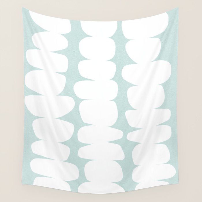 Serenity Abstract Pebbles White on Pastel Blue Sky Wall Tapestry Gallery Image 4