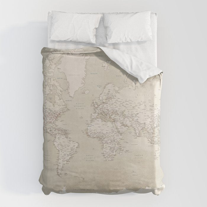 Sepia vintage world map with cities Duvet Cover Gallery Image 6