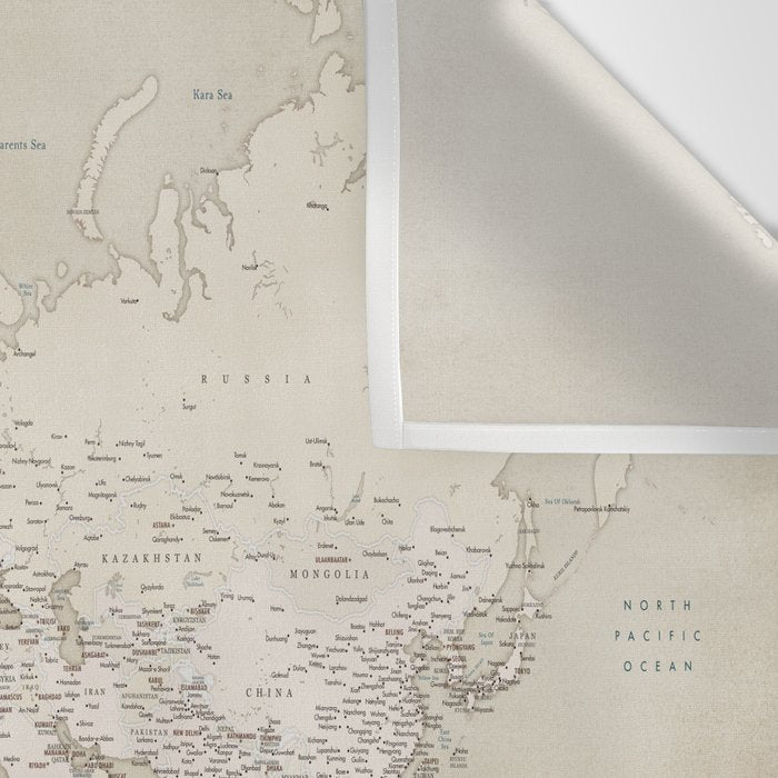 Sepia vintage world map with cities Wall Tapestry Gallery Image 3