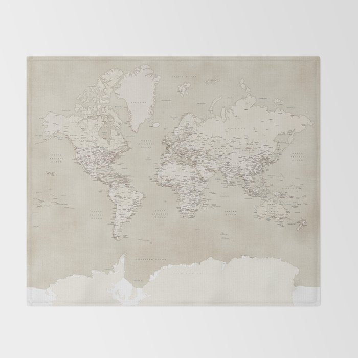Sepia vintage world map with cities Throw Blanket Gallery Image 2