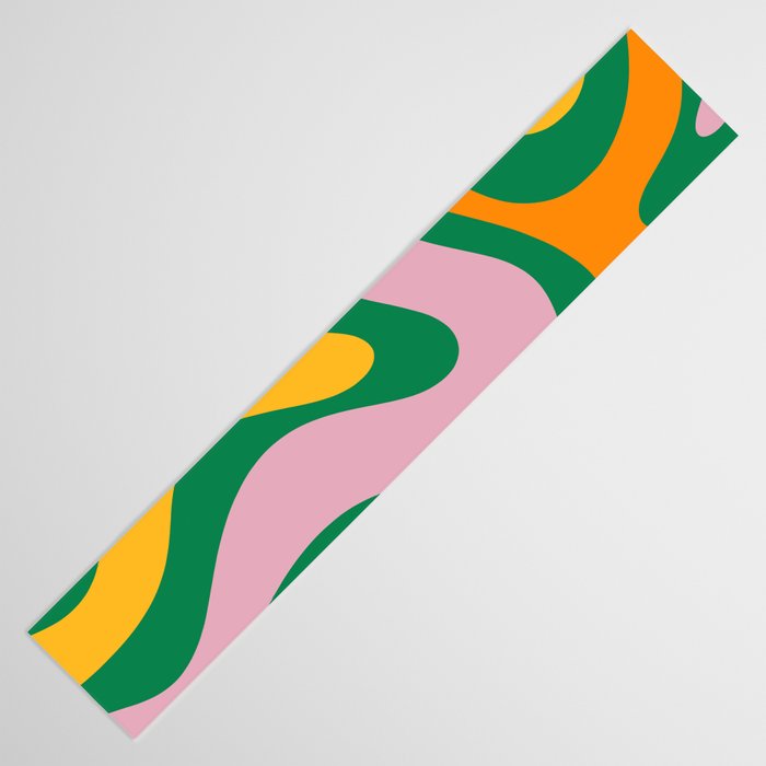 Vibrant Modern Retro Liquid Swirl Abstract Pattern Green Yellow Orange Pink Table Runner Gallery Image 3