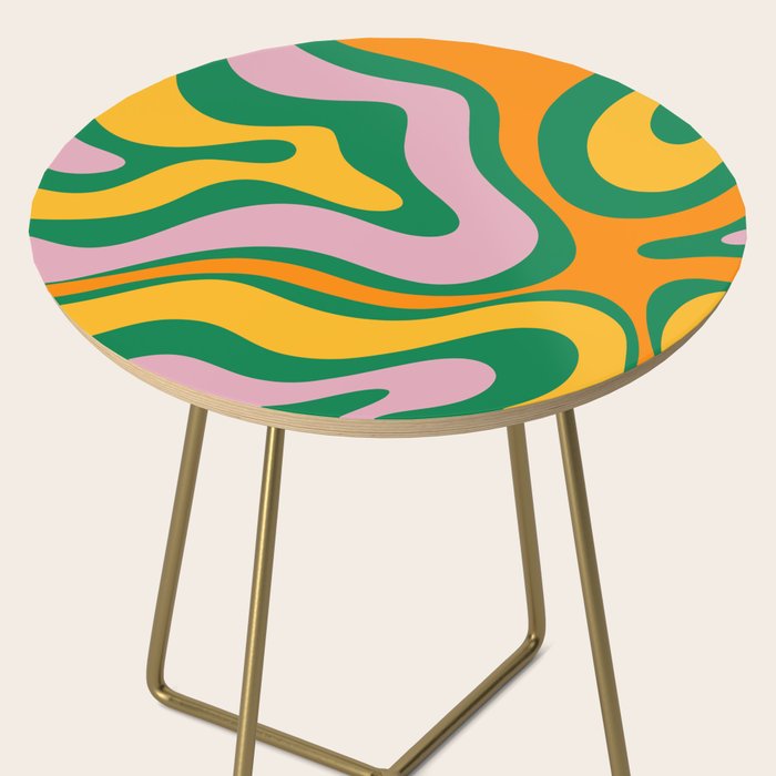 Vibrant Modern Retro Liquid Swirl Abstract Pattern Green Yellow Orange Pink Side Table Gallery Image 2