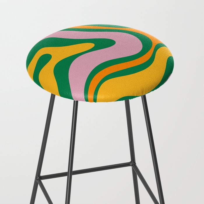 Vibrant Modern Retro Liquid Swirl Abstract Pattern Green Yellow Orange Pink Stool Gallery Image 2