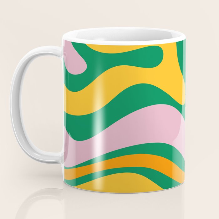 Vibrant Modern Retro Liquid Swirl Abstract Pattern Green Yellow Orange Pink Coffee Mug Gallery Image 3