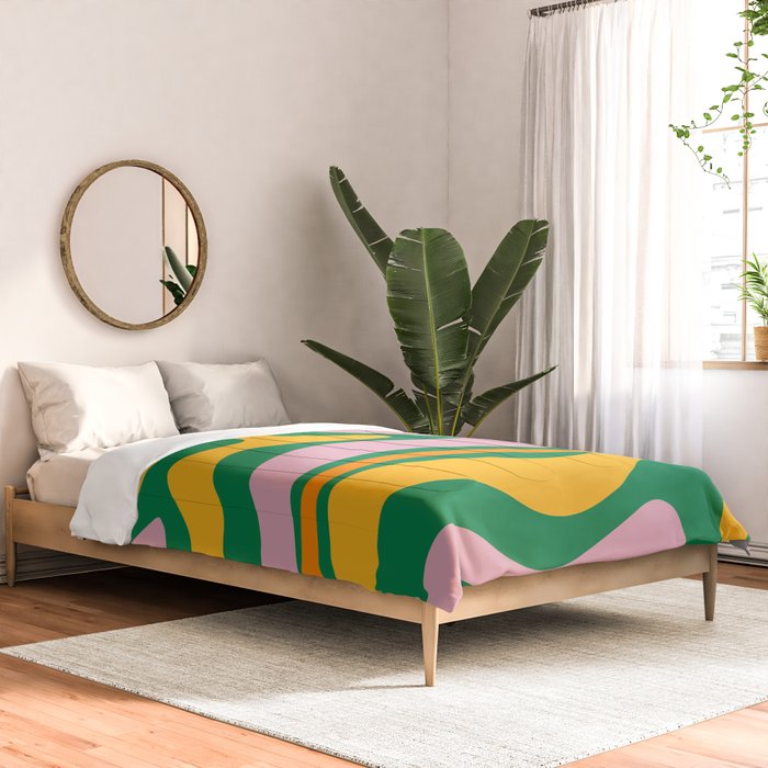 Vibrant Modern Retro Liquid Swirl Abstract Pattern Green Yellow Orange Pink Comforter Gallery Image 2