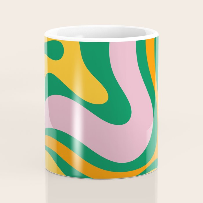 Vibrant Modern Retro Liquid Swirl Abstract Pattern Green Yellow Orange Pink Coffee Mug Gallery Image 4