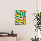 Vibrant Modern Retro Liquid Swirl Abstract Pattern Green Yellow Orange Pink Poster Gallery Image 2