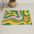 Vibrant Modern Retro Liquid Swirl Abstract Pattern Green Yellow Orange Pink Rug Gallery Image 1