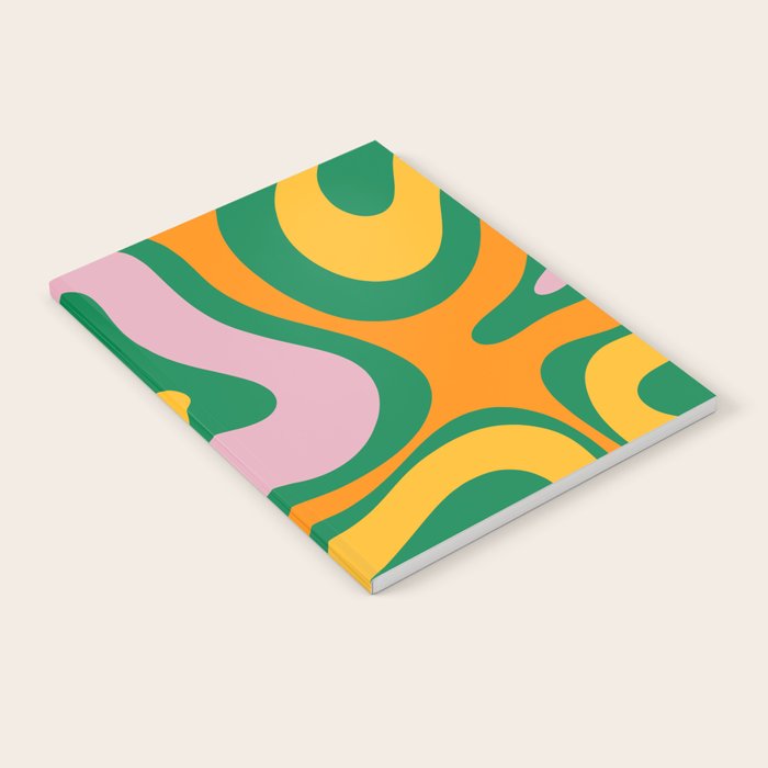 Vibrant Modern Retro Liquid Swirl Abstract Pattern Green Yellow Orange Pink Notebook Gallery Image 2