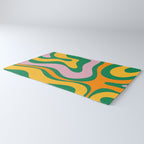 Vibrant Modern Retro Liquid Swirl Abstract Pattern Green Yellow Orange Pink Rug Gallery Image 3