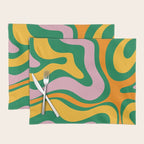 Vibrant Modern Retro Liquid Swirl Abstract Pattern Green Yellow Orange Pink Placemat Gallery Image 1