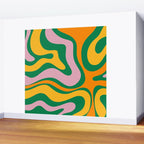 Vibrant Modern Retro Liquid Swirl Abstract Pattern Green Yellow Orange Pink Wall Mural Gallery Image 2