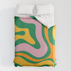 Vibrant Modern Retro Liquid Swirl Abstract Pattern Green Yellow Orange Pink Duvet Cover Gallery Image 6
