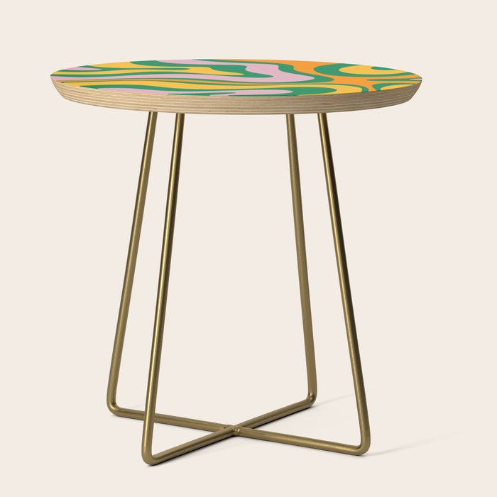Vibrant Modern Retro Liquid Swirl Abstract Pattern Green Yellow Orange Pink Side Table Gallery Image 1