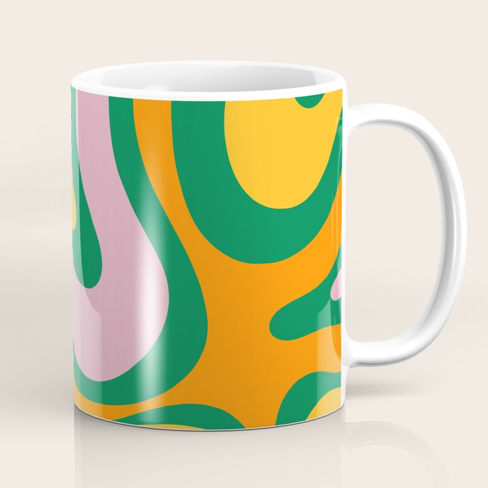 Vibrant Modern Retro Liquid Swirl Abstract Pattern Green Yellow Orange Pink Coffee Mug Gallery Image 1
