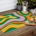 Vibrant Modern Retro Liquid Swirl Abstract Pattern Green Yellow Orange Pink Outdoor Rug Gallery Image 2