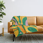 Vibrant Modern Retro Liquid Swirl Abstract Pattern Green Yellow Orange Pink Throw Blanket Gallery Image 1