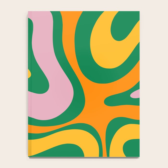 Vibrant Modern Retro Liquid Swirl Abstract Pattern Green Yellow Orange Pink Notebook Gallery Image 4