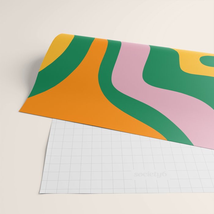 Vibrant Modern Retro Liquid Swirl Abstract Pattern Green Yellow Orange Pink Wrapping Paper Gallery Image 2
